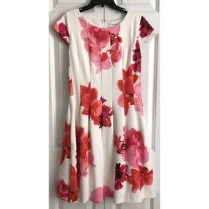 CALVIN KLEIN Womens Dress Pink/White Fit/Flare Pleated Sleeveless Dress-Size 8 #